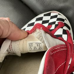 Van’s Classic Slipon Checkerboard Red Blood Drops Paint Drops Wm Sz 9.5 M Sz. 8