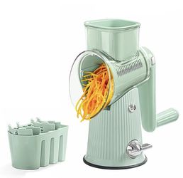 Rotary Cheese Grater, 5 in 1 Cheese Grater with Handle, Food Shredder with 5 Interchangeable Stainless Steel Blades, Round Mandoline Slicer Vegetable 