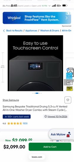 Samsung Bespoke Traditional Drying 5.3-cu ft Vented All-In-One Washer Dryer Combo with Steam Cycle