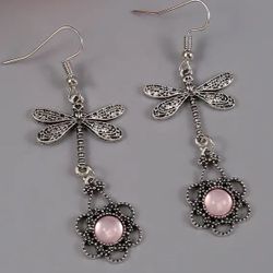 🫠😍BEAUTIFUL PINK MOONSTONE DANGLE EARRINGS 