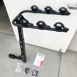 $65 (New) Tilt Folding 3-Bike Mount Rack Bicycle Carrier 2” Hitch 110lbs Max w/ No-Wooble U Bolt & Straps 