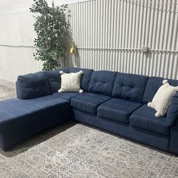 Blue Sectional Sofa Couch - Chaise Lounge - Cleaned - Comfy - Ashley Furniture - Delivery Available 