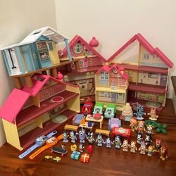Bluey Playset Lot with 4 Houses, Figures, Car & Accessories