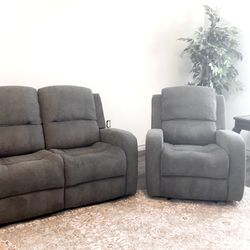 Blue Reclining Love Seat And Chair