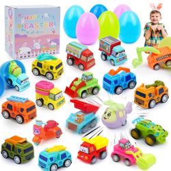 18PCS Prefilled Easter Eggs with Toy Cars, Easter Eggs with Toys Inside,Kids Easter Basket Stuffers