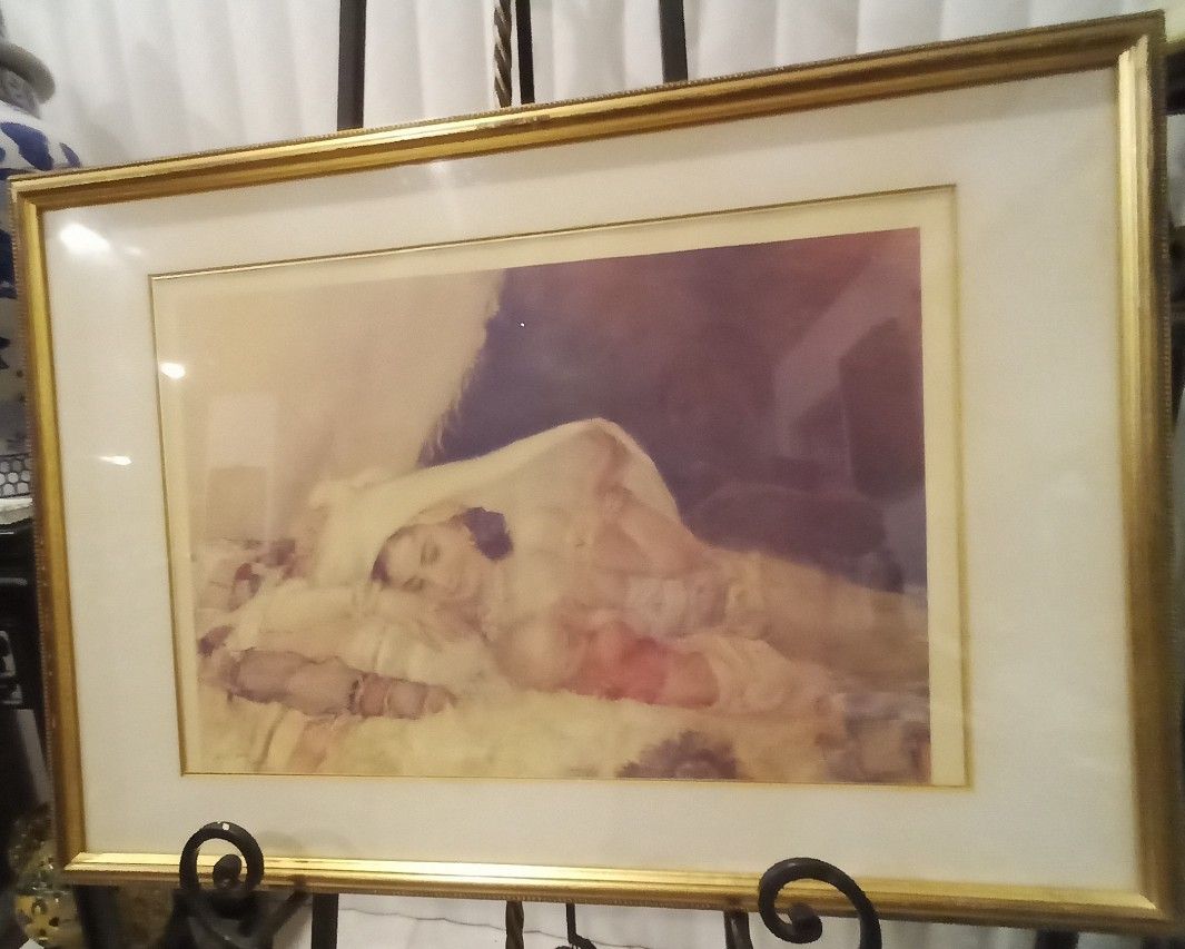 Rare Antique Jewish Artist Abel Pann Signed Dated Print Painting Of Mother &Baby