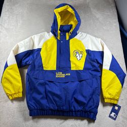 Vintage Style Los Angeles Rams Starter Puffer Jacket NFL Men’s Large Blue NWT