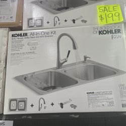 Kohler Sink, Faucet, Utility Rack And Sink Strainers