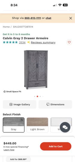 Calvin Gray 2 Drawer Armoire
