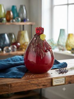 Abstract heavy glass rooster statue