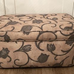 Linen Covered Ottoman On Casters