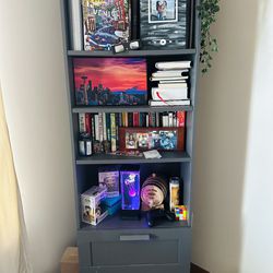 Gray Book Shelving Double Drawer