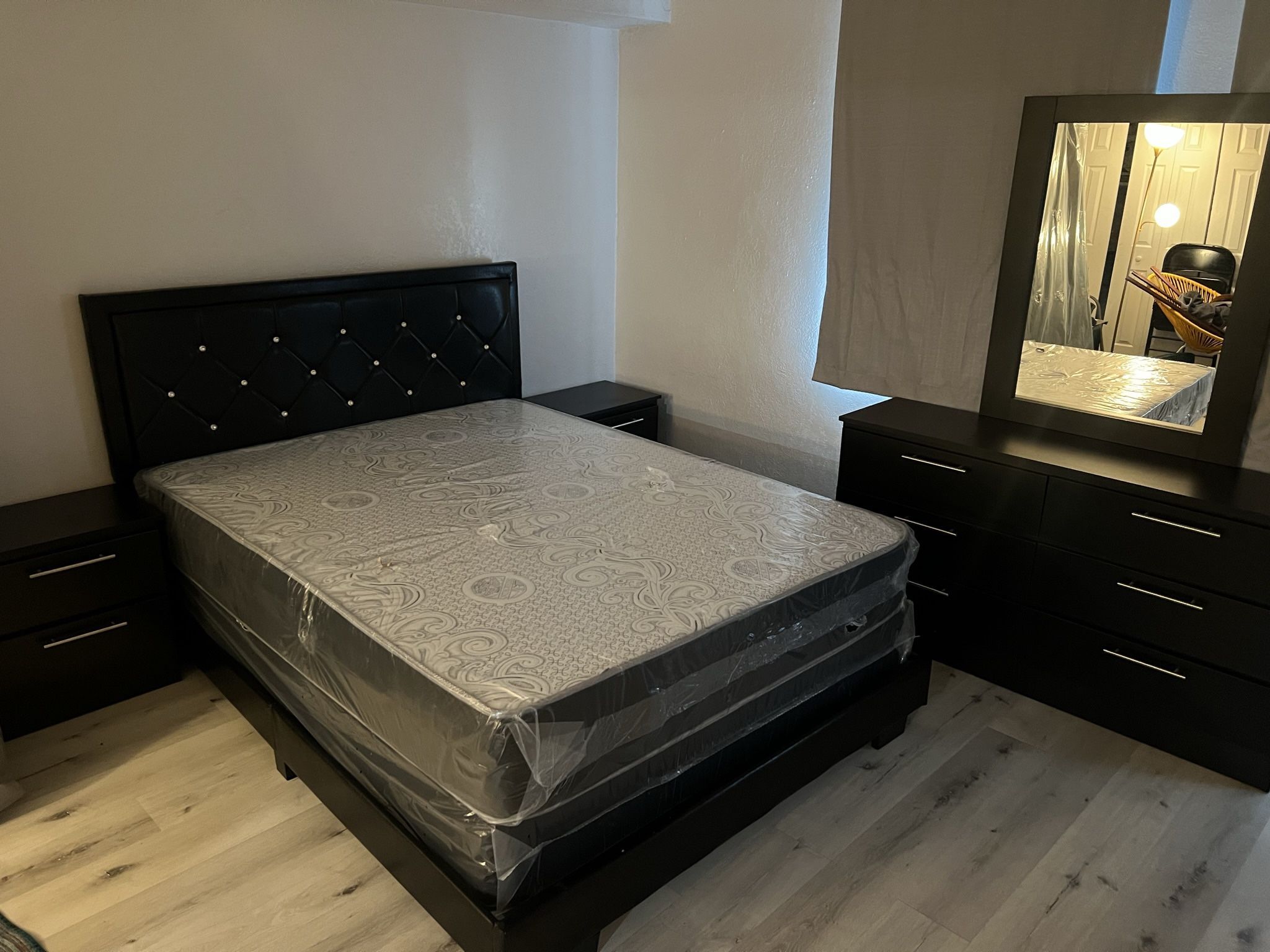 Full Size Bed Frame With  Mattress. 2 Nightstand Y Dresser And Mirror All New Furniture And Free Delivery  Free Installation Too