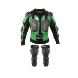 Kids Dirt Bike Armor Suit – Motocross Jacket with Spine Chest Protector & Knee Shin Guards (Alpha, XXS, Green, US Size)
