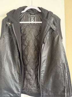 Men’s Leather Vest with Hood – Size L (Biker Style)
