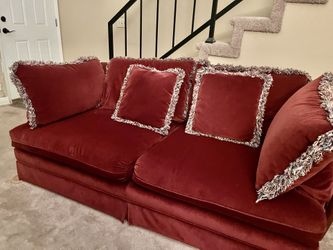 Red Plush Couch + Ottoman