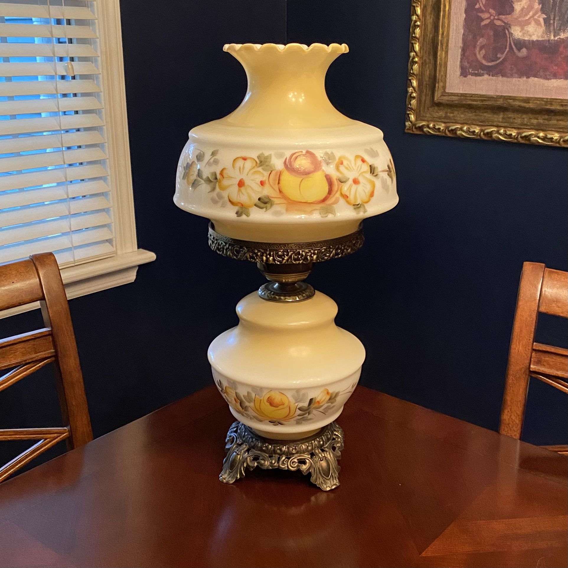Hand Painted Milk Glass Parlor Lamp