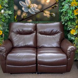 Free Delivery 🚚 Used Brown Leather Loveseat Recliner Couch