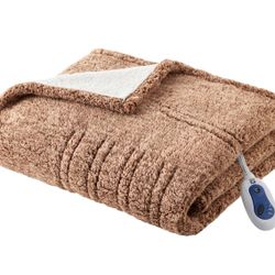 True North by Sleep Philosophy Marbled Sherpa Heated Throw, Ultra Cozy Sherpa Face and Solid Reverse Electric Blanket, 3-Setting Heat Controller, 50" 