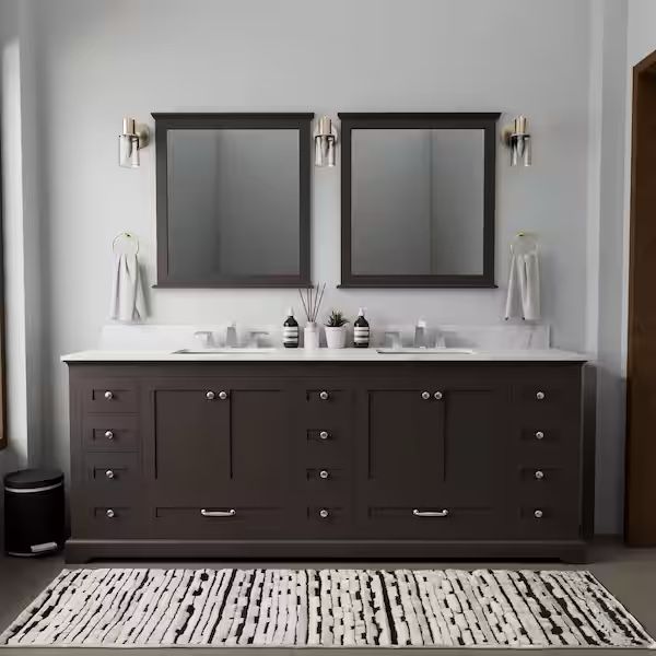 84 in. W x 22 in. D Espresso Double Bath Vanity and Carrara Marble Top:$850