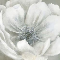 32" x 32" White & Blue Floral Painting Print Wall Art on Stretched Canvas
