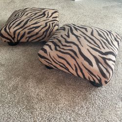 set of two zebra print brown childrens kids foot stools footrests footrest footstool -small 12”x 12” 