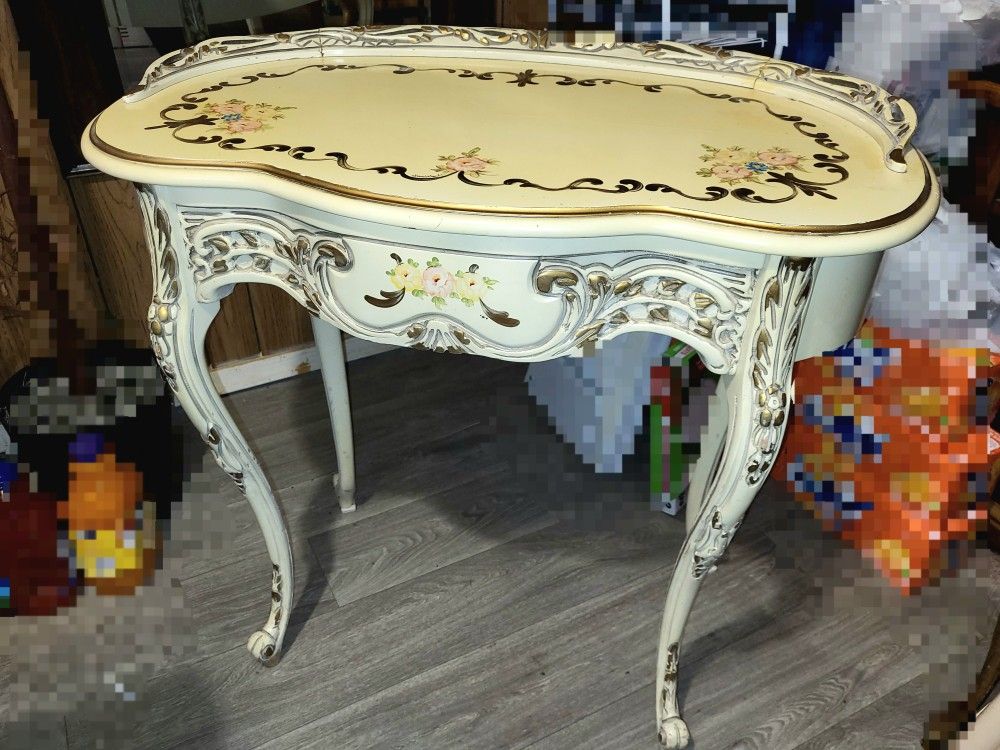 Vintage Handpainted Accent Table And Chair