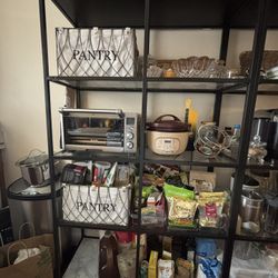 Large Storage Black Mirror And Marble Bottoms Shelf Unit