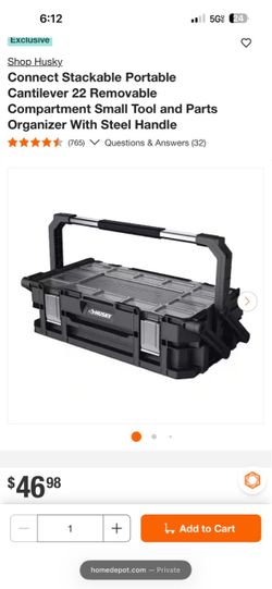 Brandnew Husky Connect Stackable 22" Removable Compartment Small Tool and Parts Organizer