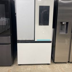 White Samsung Bespoke Refrigerator With Family Hub