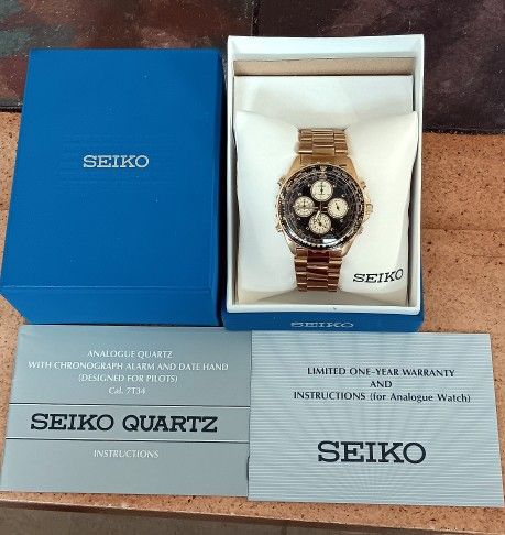 Vintage SEIKO Flightmaster 7T34-6A09 Chronograph Watch