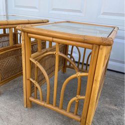 Pair of Rattan Bamboo End Tables Side Tables
