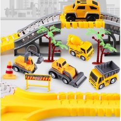 Engineering Rail Car,Construction Race Tracks for Kids Toys, 2 Electric Toy Cars,3 Construction Cars, DIY Collage Flexible Track Toys Set, Kids Gifts 