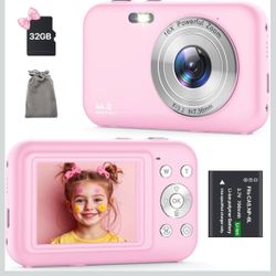 Brand New, Unopened, Gift Ready, 44MP Kids Digital Camera Pink 1080P Compact Camera with 32GB