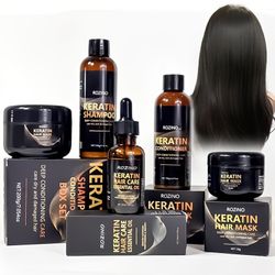 Keratin Hair Care 5pcs Set: Keratin Shampoo, Conditioner, Hair Mask, And Essential Oil - | Deeply Cleanses | Strengthens Roots | Repairs Split Ends | 