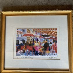J Collin  Key “Lunch In the Piazza” Picture With Frame. 16 x 14 inches