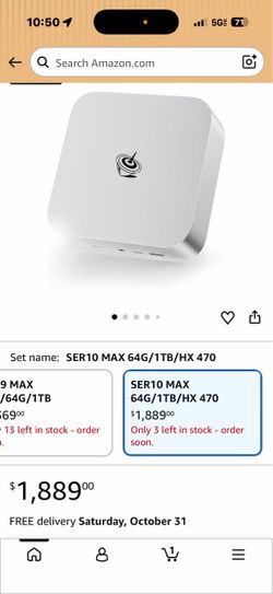 Beelink SER10 MAX Mini PC, AMD Ryzen AI 9 HX 470 12C/24T up to 5.2GHz Mini Computer 64GB DDR5 RAM 1TB M.2 SSD, 4K@240Hz Triple Display/USB4/WiFi6/BT5.