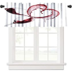 Wine Kitchen Valance Curtains Romantic Heart Shape Spilling Red Wine Glass Art 