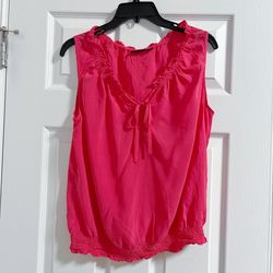 a.n.a a Women’s Soft Red (Watermelon) Ruffle Tie-Front Blouse – Size PL (Fit Medium)
