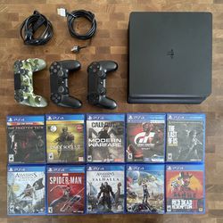 PS4 Slim 1TB Bundle With 3 Controllers and 10 Games