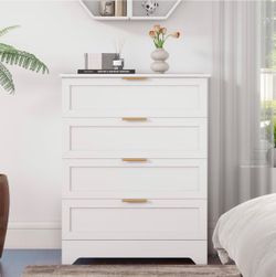 White 4-Drawer Dresser with Gold Handles