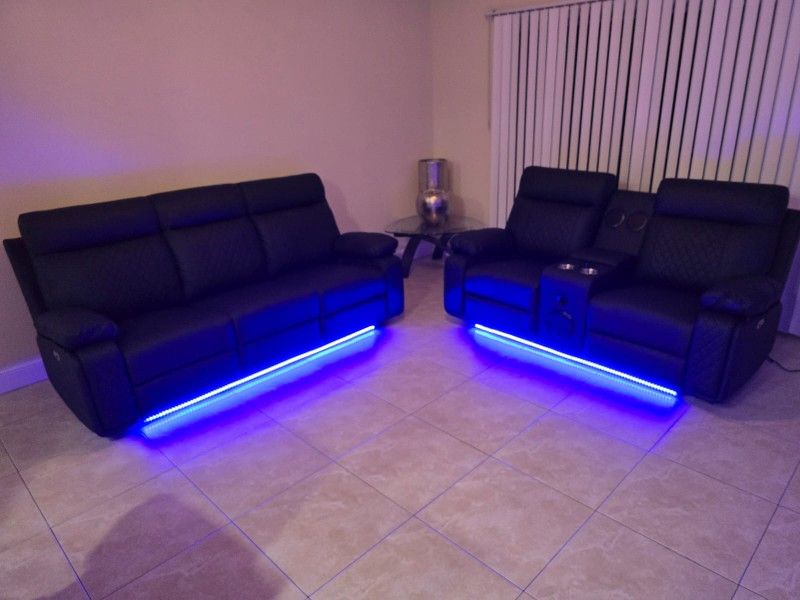 Sofa Y Loveseat (2) Reclinable Led Electrico