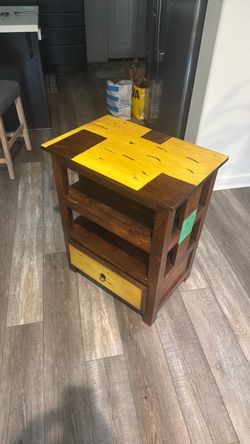 Wood Side Table with Drawer and Shelves