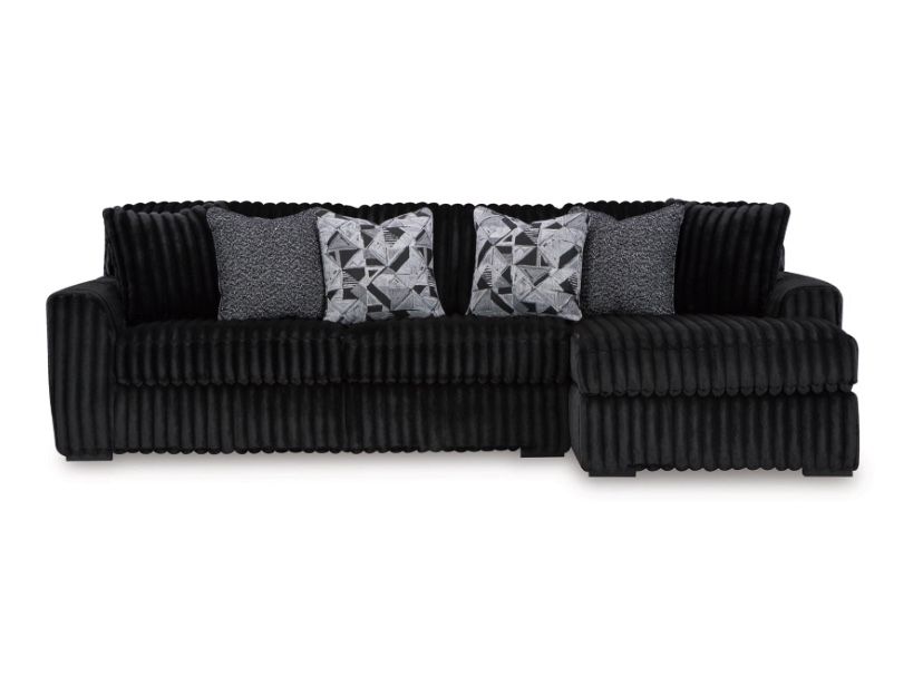 Black Onyx Plush Corduroy 2pc Sectional with Chaise 120x65 includes six accent pillow pick up can deliver