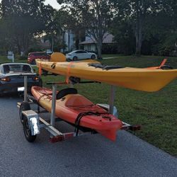 2 single kayaks + double kayak trailer
