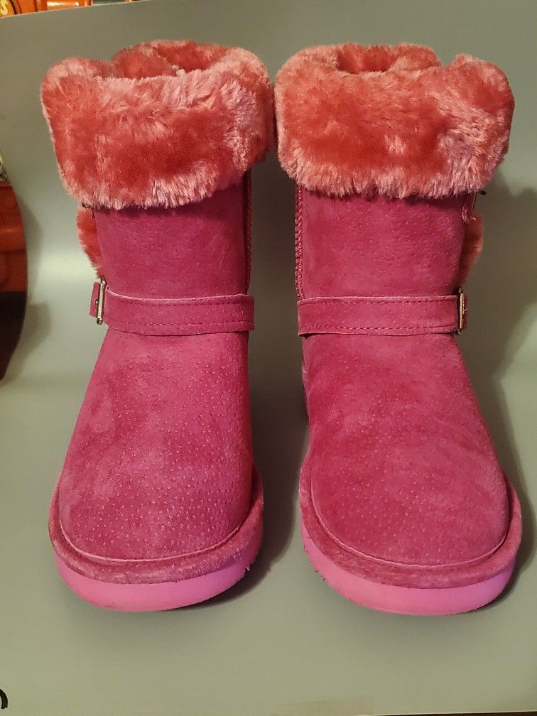 Leather Lamo Faux Fur Boots Size 6 Hot Pink