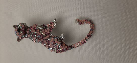 Panther brooch with pink rhinestones