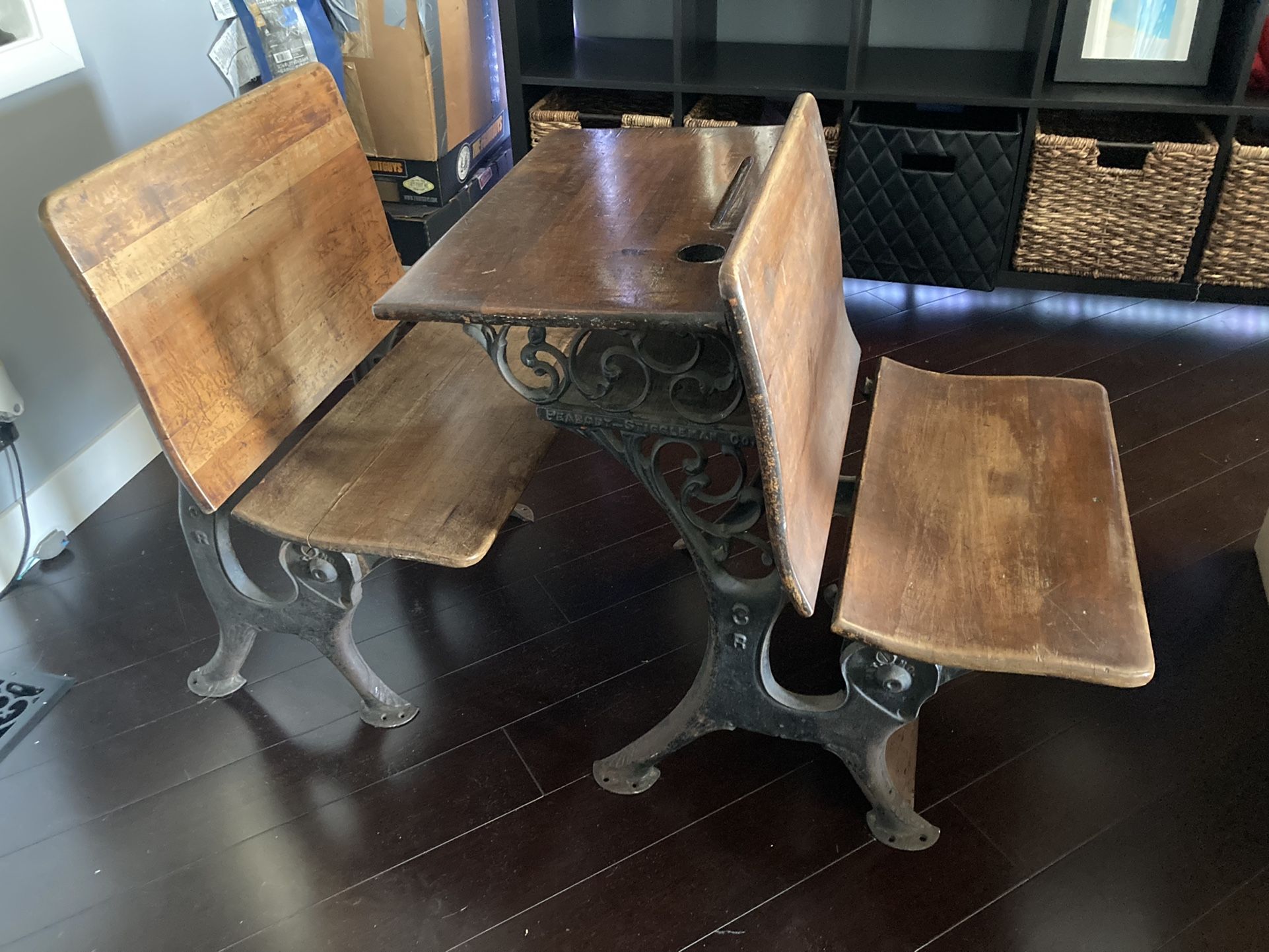 Antique School Desk 1800’s Solid Wood & Cast Iron