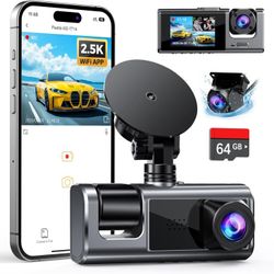 3 Channel WiFi Dash Cam Front
Rear Inside with 64GB SD Card 2.5K+1080P+108 OP Car Dash Came new