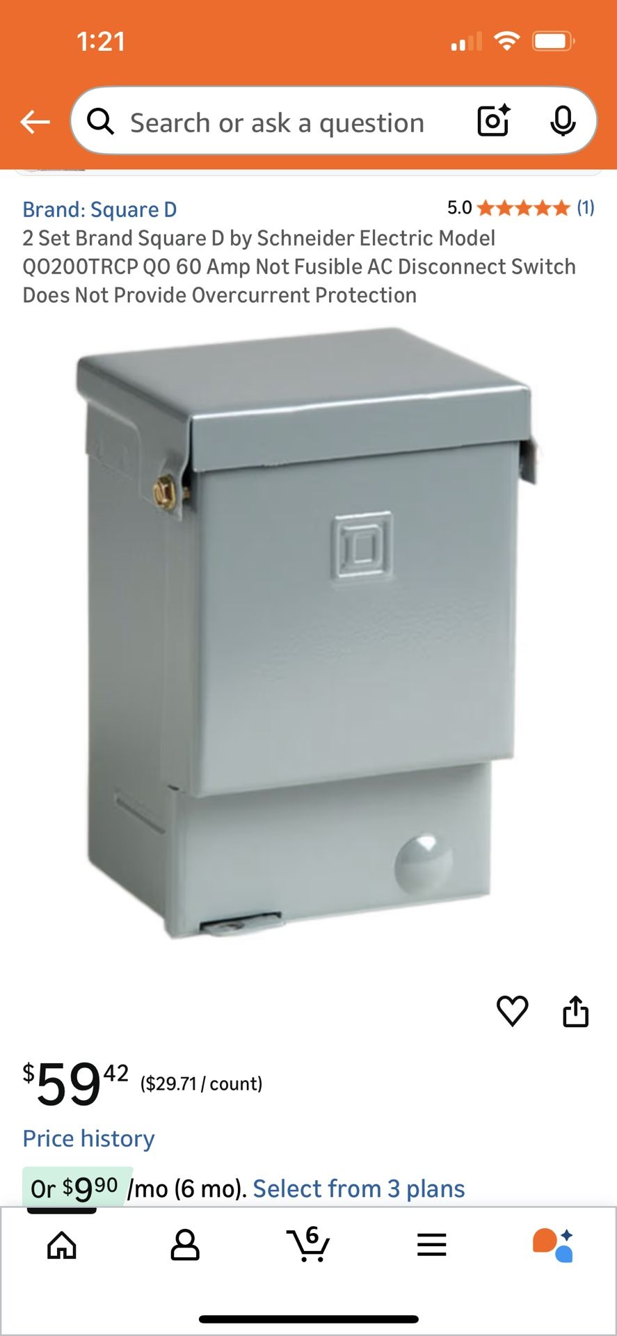 SquareD 60amp Ac Disconnect